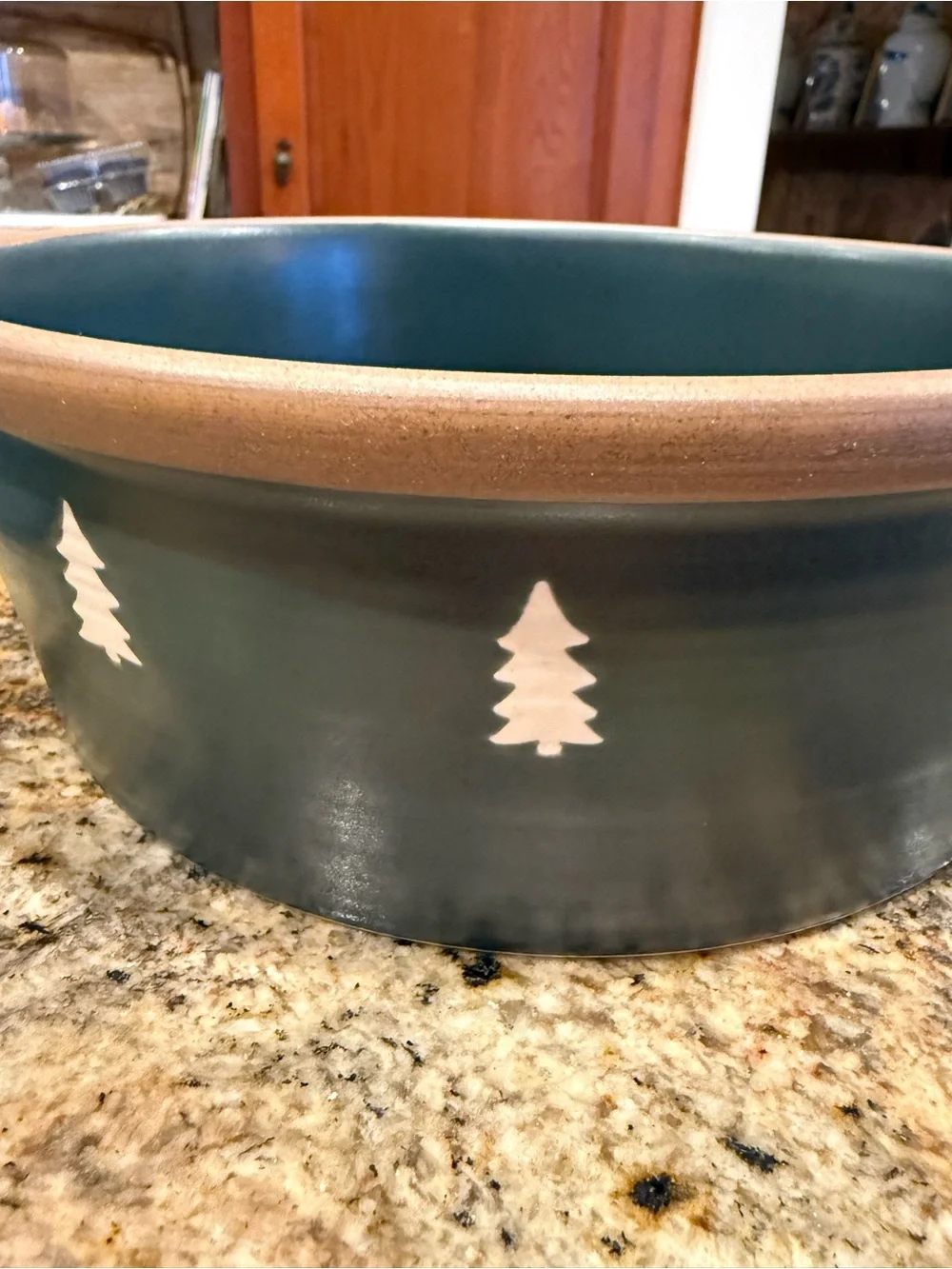 Green Ceramic Pancake Dish with Tree Motif
